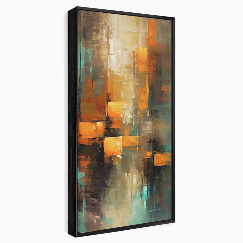 Tablou canvas cu pictura abstracta cu linii verticale, in rama de aluminiu negru